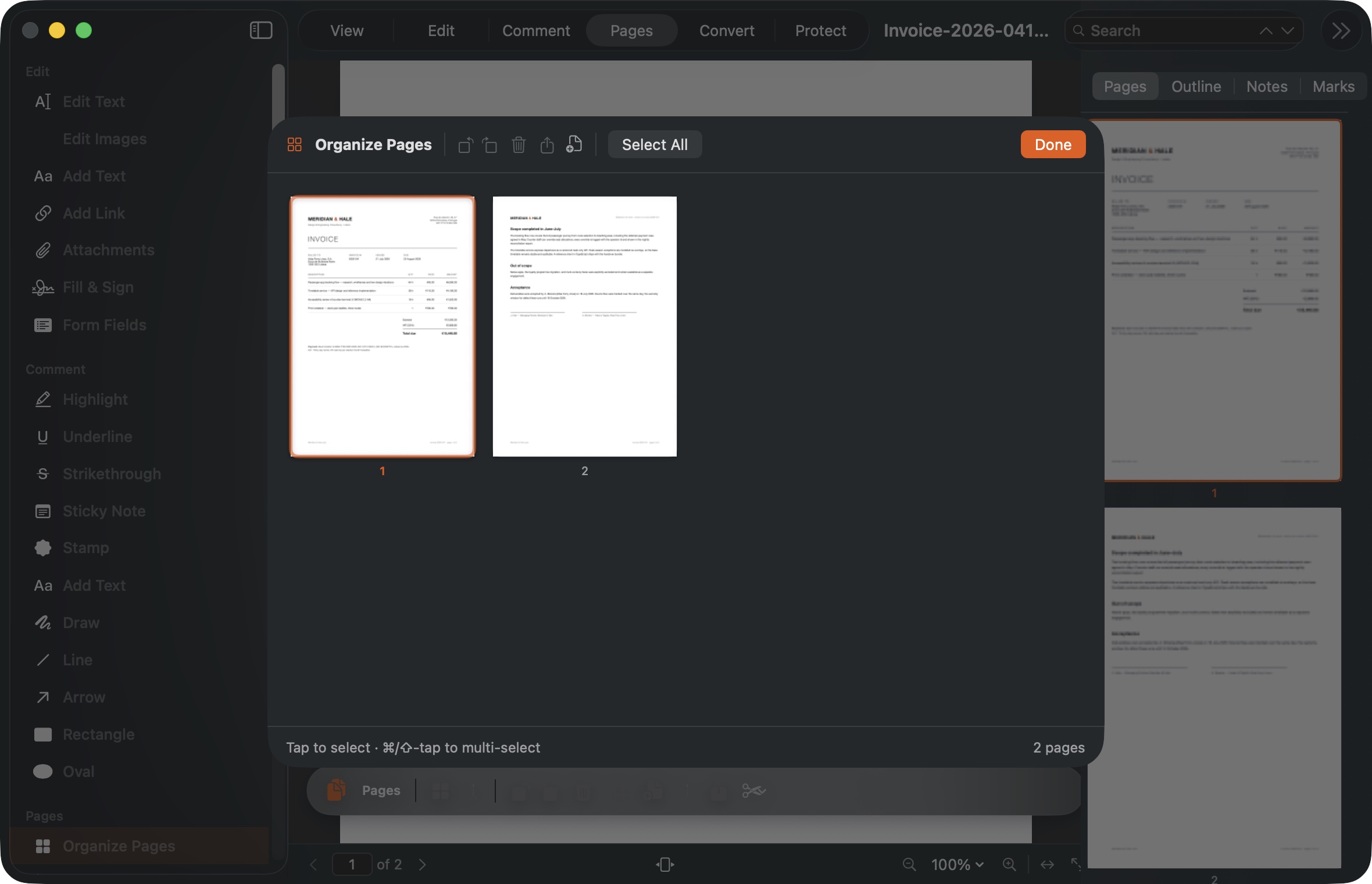 Organize pages on Mac