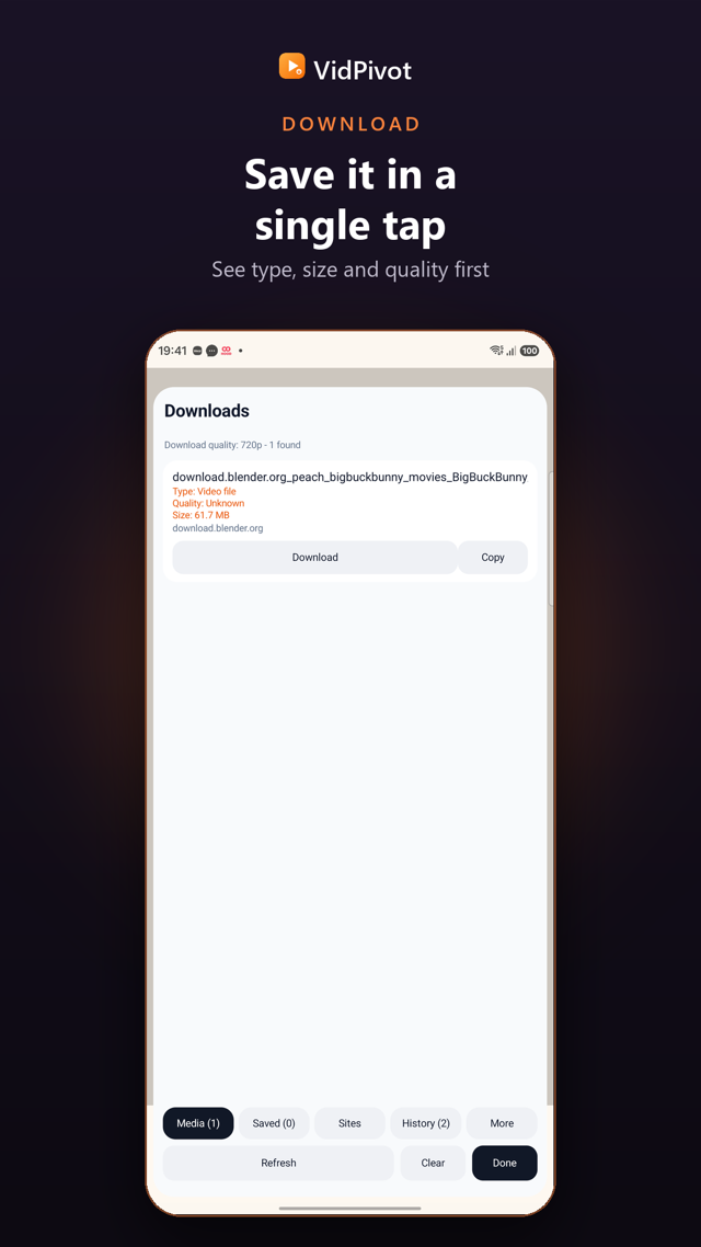 VidPivot download in progress with controls